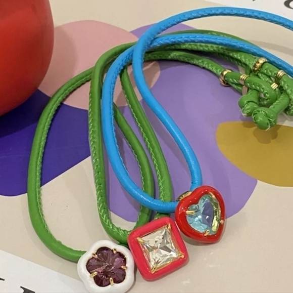 NEW Square Gem Geomatric Green Y2K Leather Necklace - Picture 8 of 12